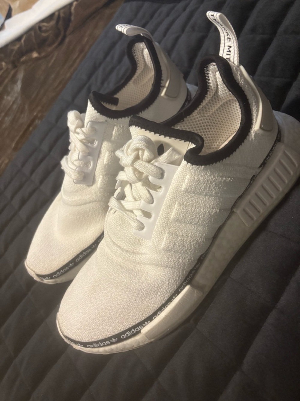adidas Women's White and Black NMD_R1 Sneakers
